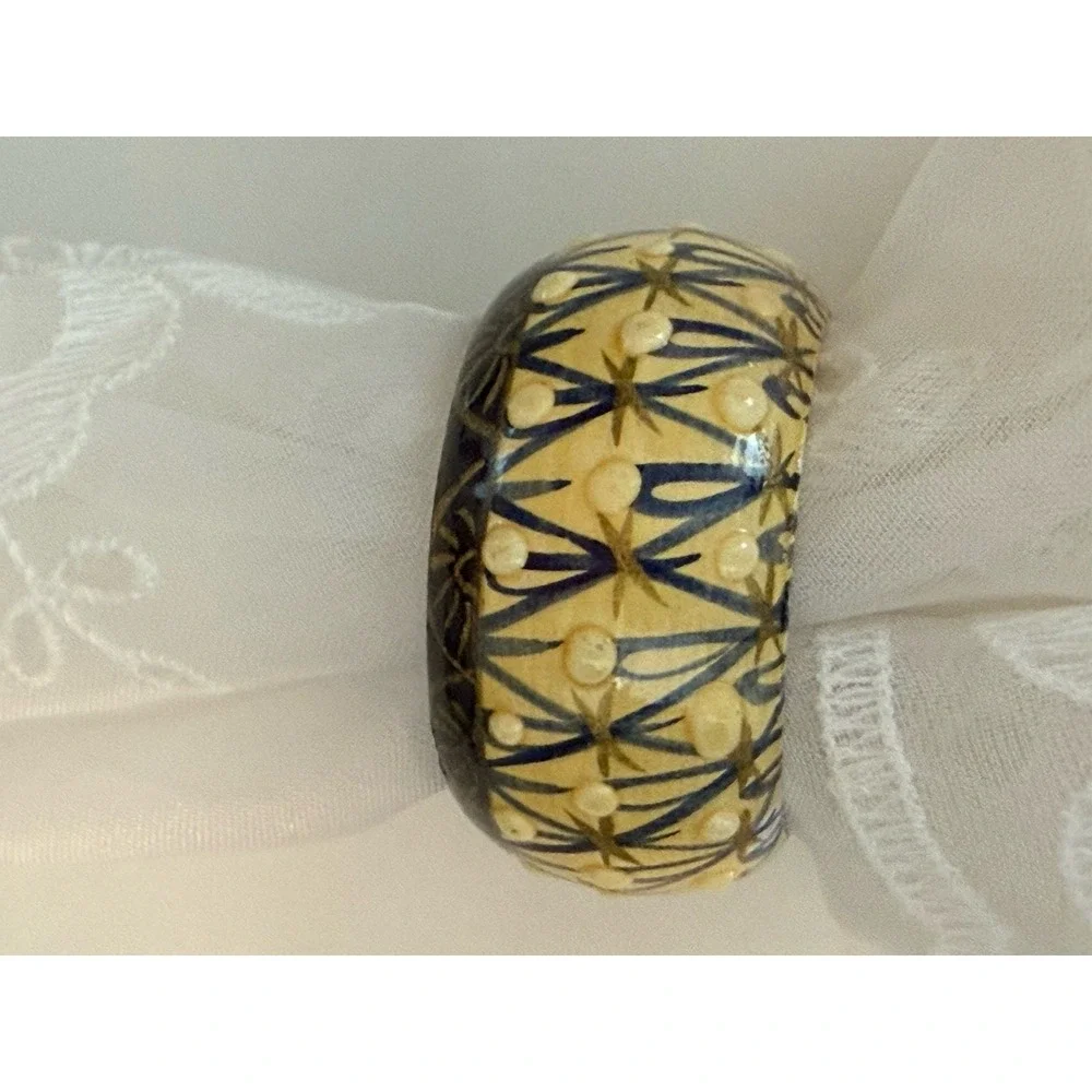 Vintage Set 6 Papier Mache Dotted‎ Napkin Rings Wood Hand Painted Circa 1970 EUC
